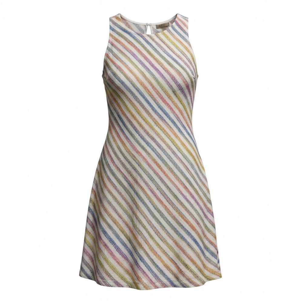 Lou Grey Sleeveless Textured Rainbow Stripe Shift Dress Women Medium White Multi